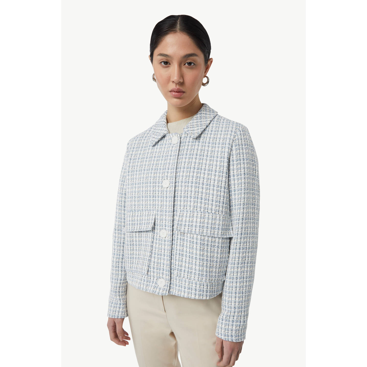 Comma Korte Tweedjas Casual Look Blue Dames