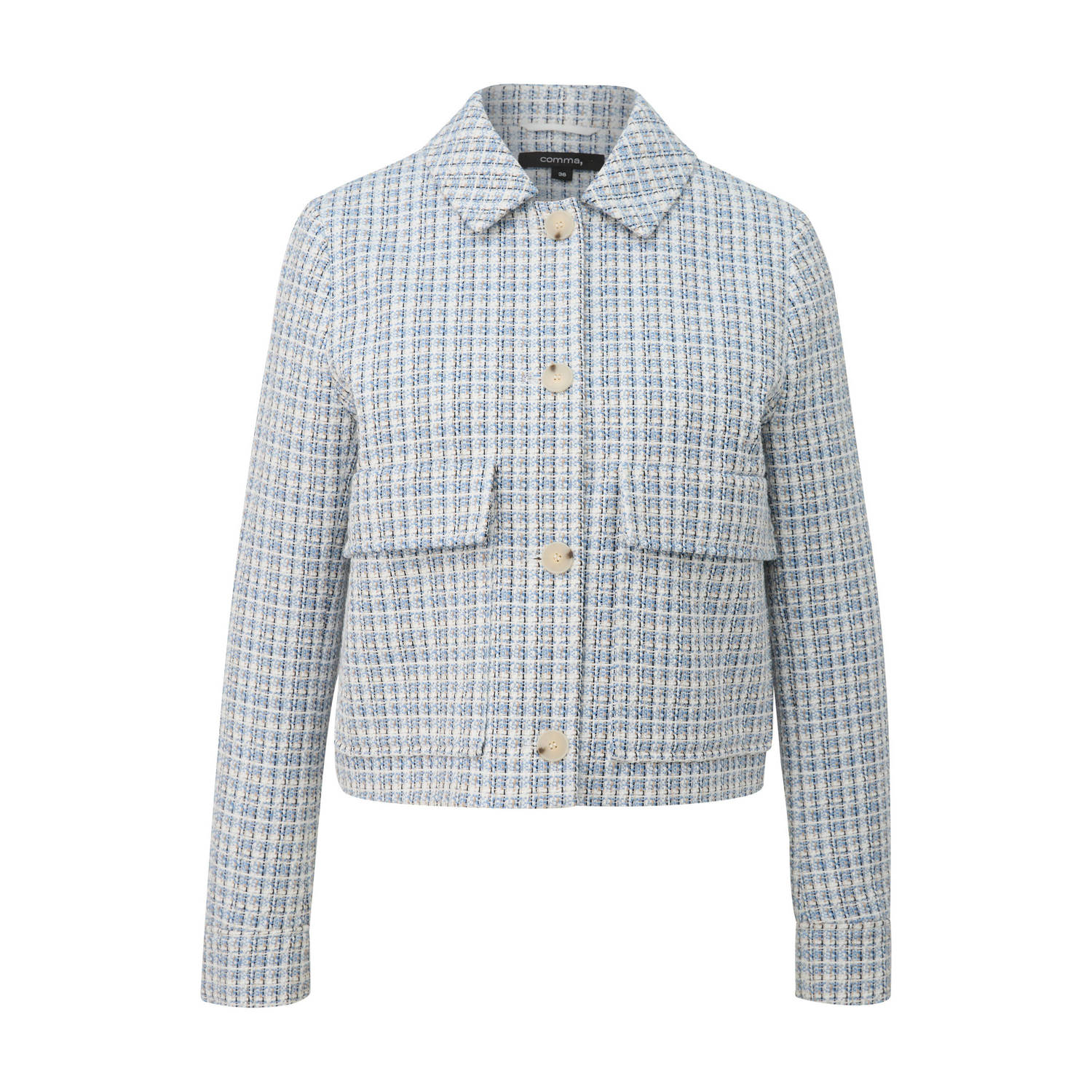 Comma Korte Tweedjas Casual Look Blue Dames