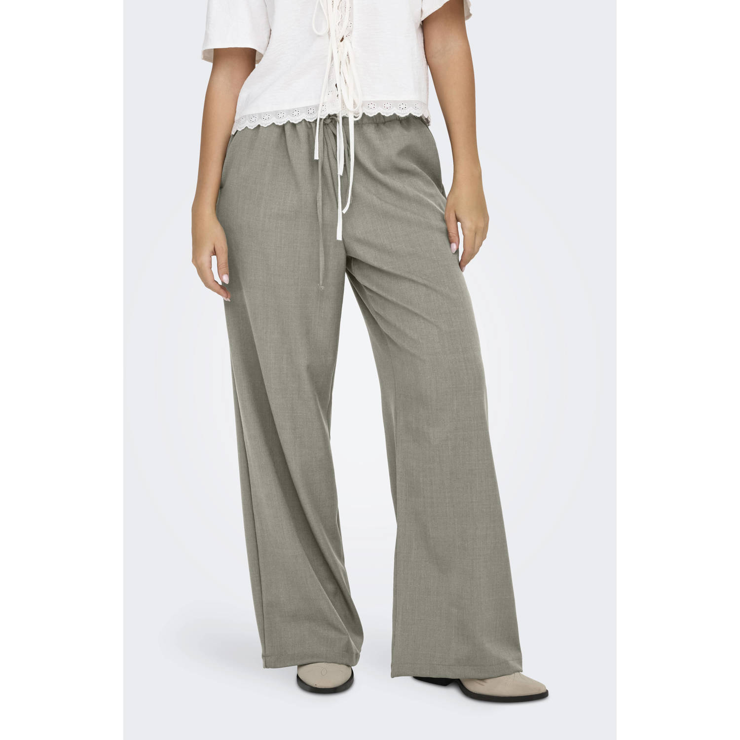 JDY wide leg regular waist casual broek grijs