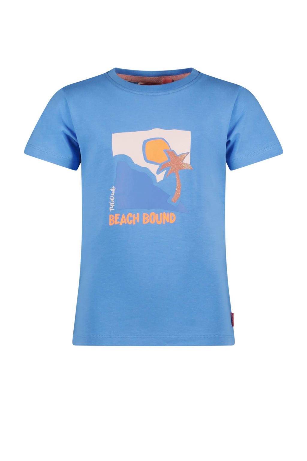 Blauwe meisjes TYGO & vito T-shirt van stretchkatoen met korte mouwen en ronde hals