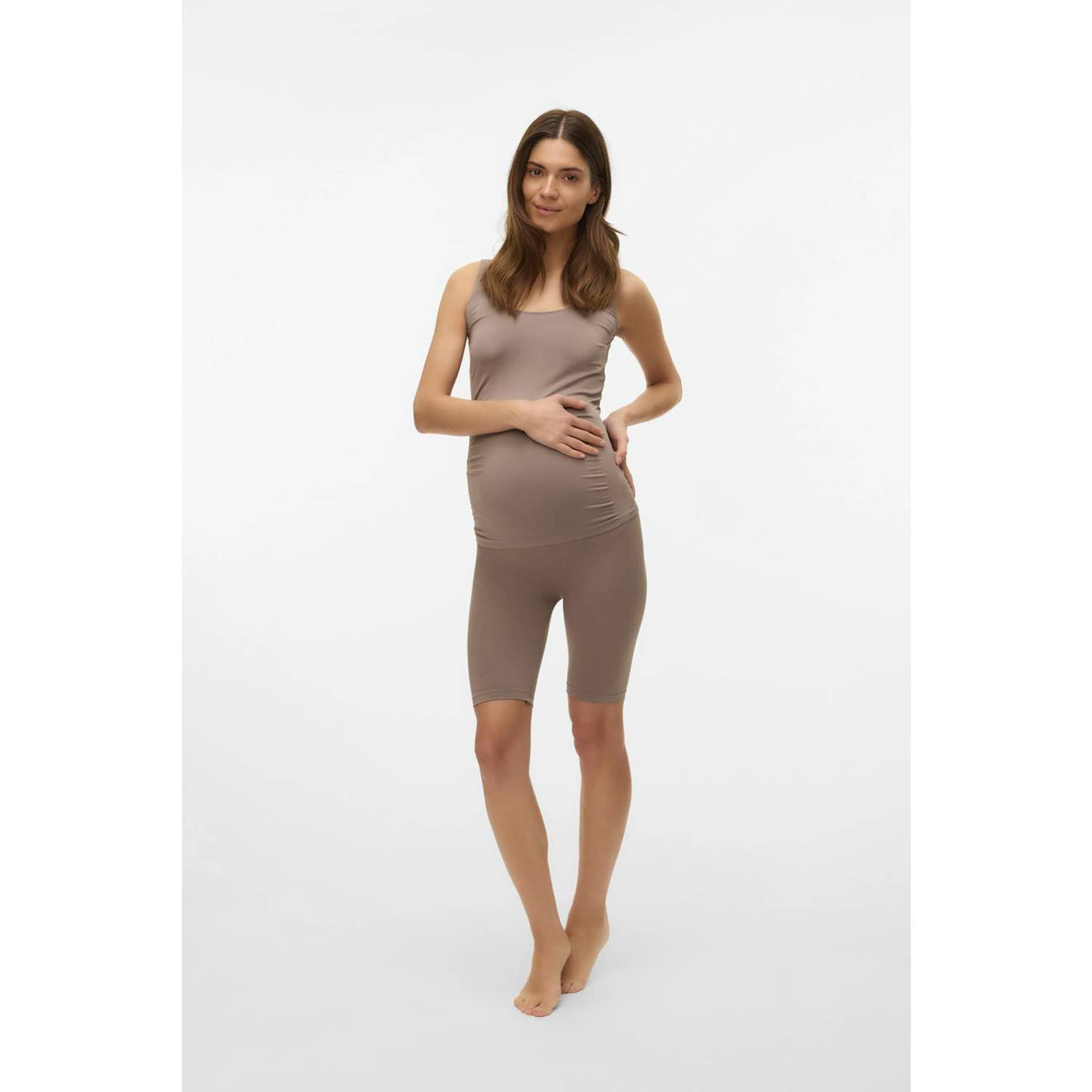 MAMALICIOUS slim high waist zwangerschaps biker short middenbruin