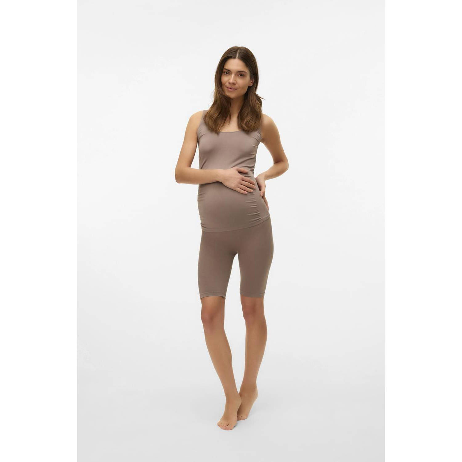 MAMALICIOUS slim high waist zwangerschaps biker short middenbruin