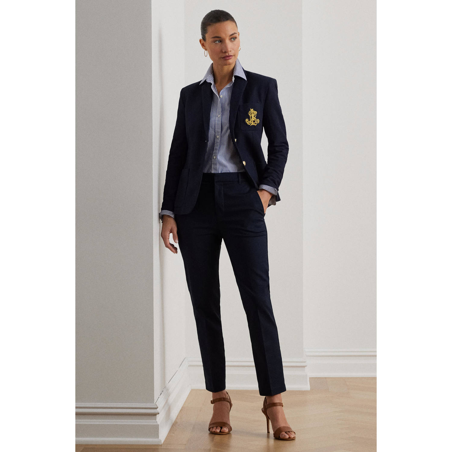 Lauren Ralph Lauren slim regular waist pantalon donkerblauw