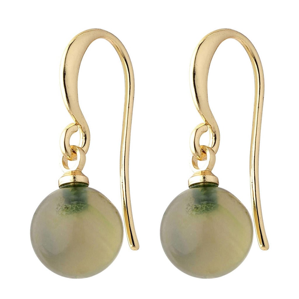 PILGRIM gold plated oorbellen Goldie groen