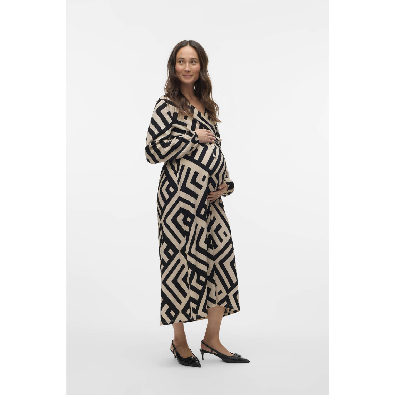 VERO MODA MATERNITY zwangerschaps midi jurk zwart