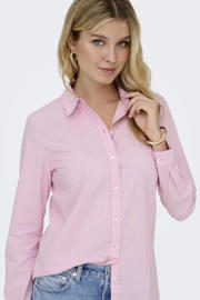 thumbnail: Roze dames JDY blouse van stretchkatoen met effen, lange mouwen, klassieke kraag, knoopsluiting en geweven detail