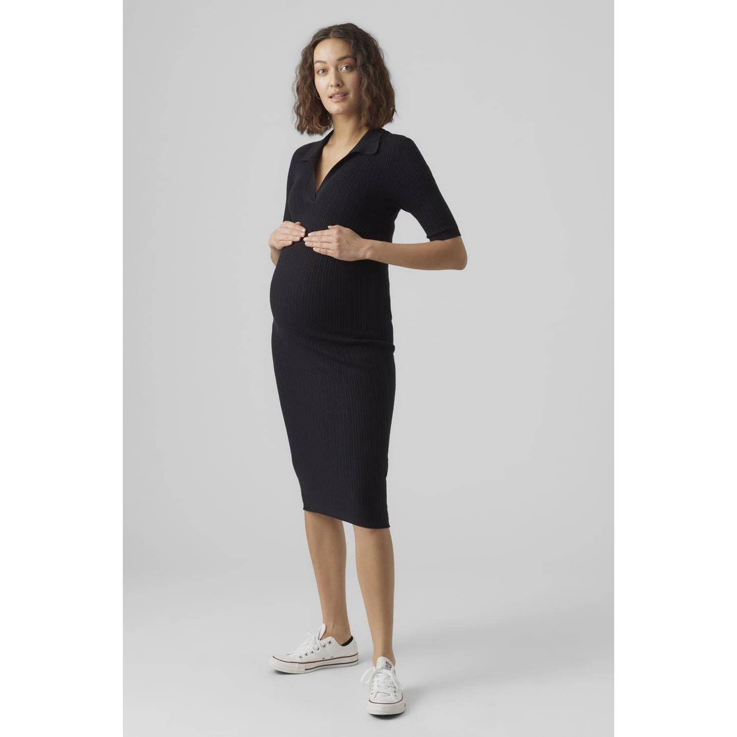 VERO MODA MATERNITY zwangerschaps midi jurk zwart