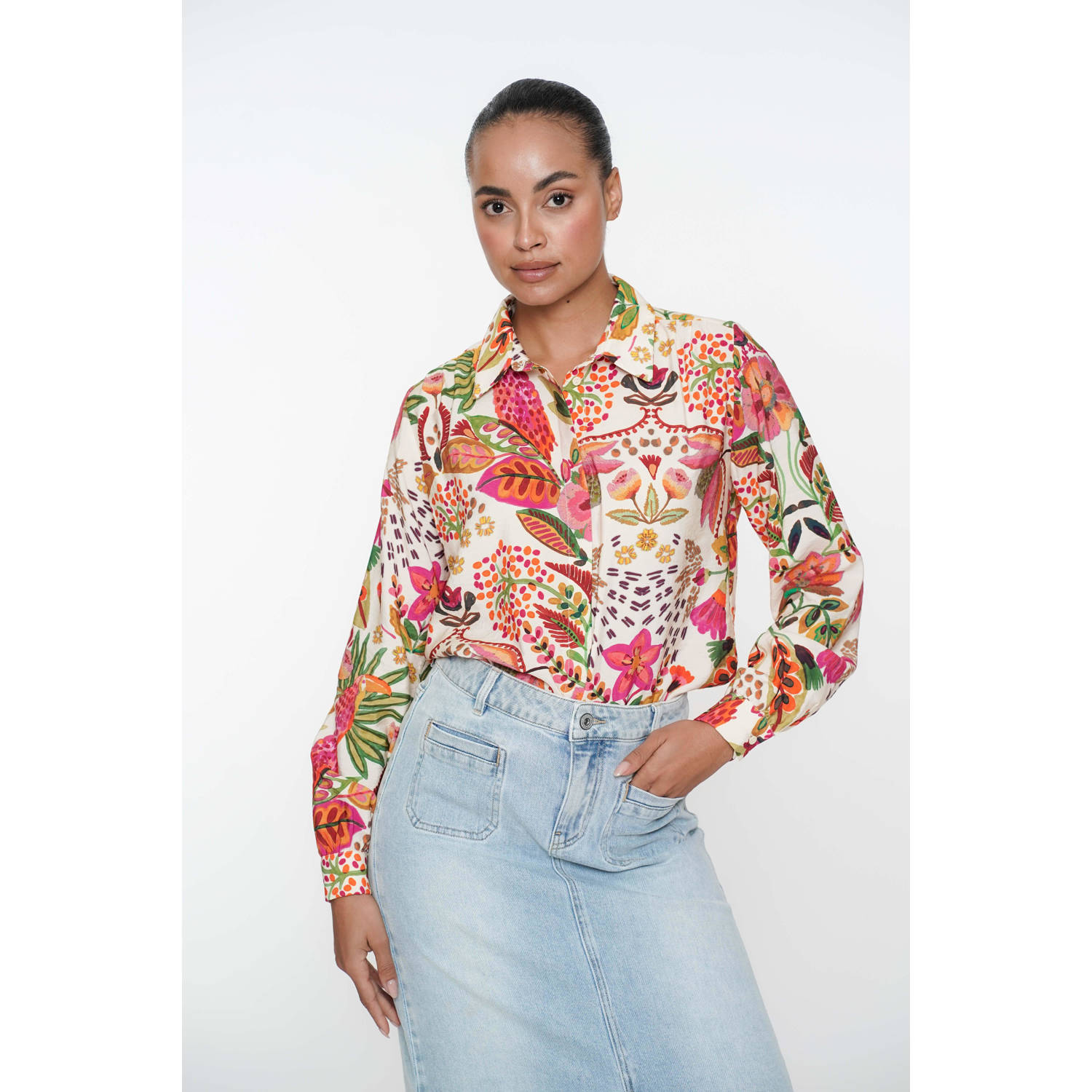 Geisha Groen Oranje Stijlvolle Blouse Multicolor Dames