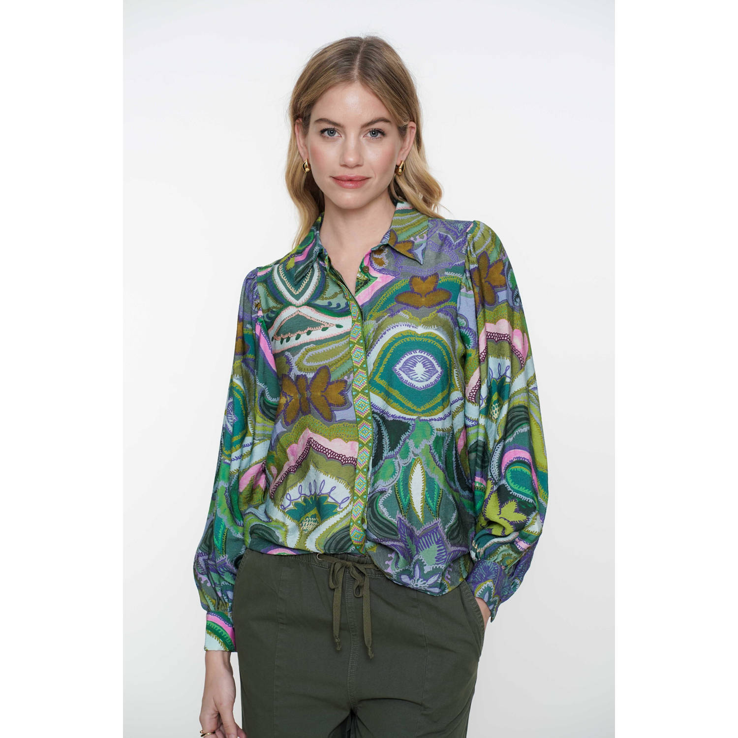Geisha Elegante blouse met lange mouwen Green Dames