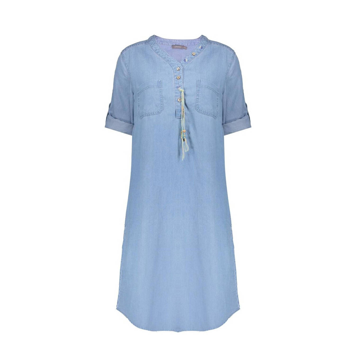 Geisha midi jurk medium blue denim
