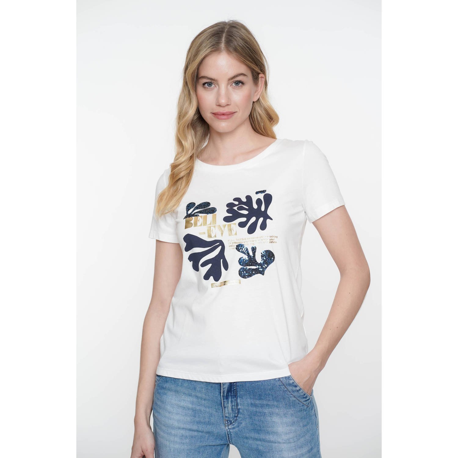 Geisha t-shirt ecru met pailletten