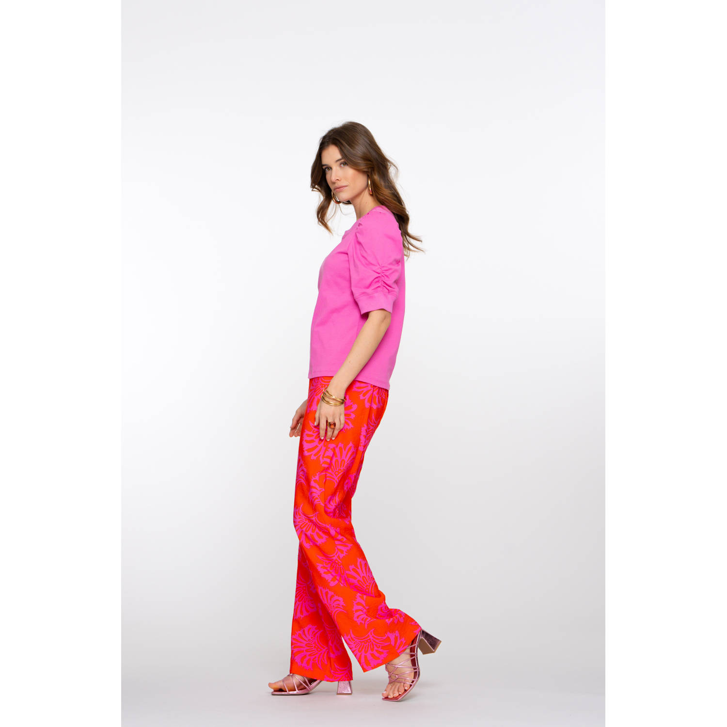 Geisha straight regular waist broek koraalrood
