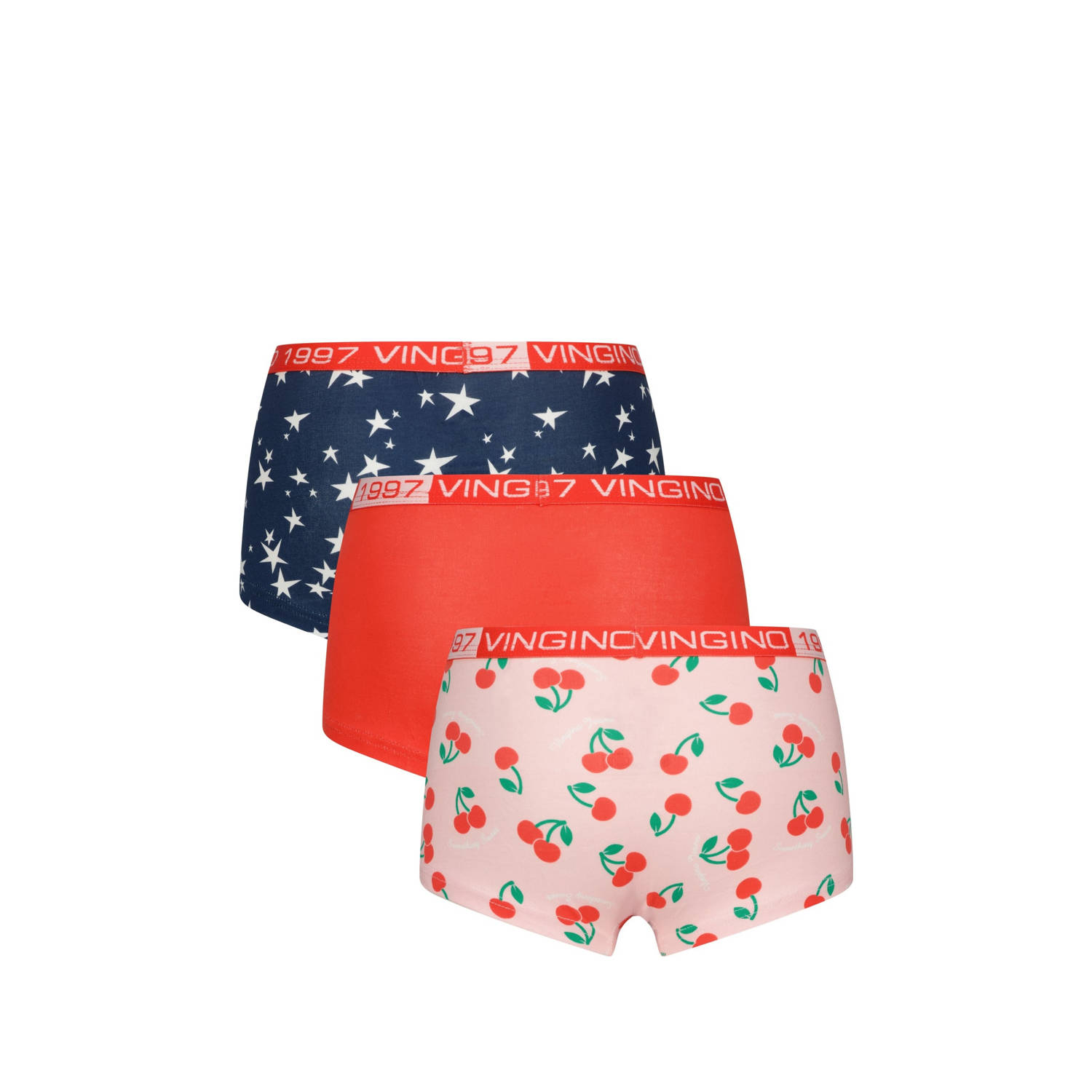 Vingino short set van 3 donkerblauw rood zalmroze