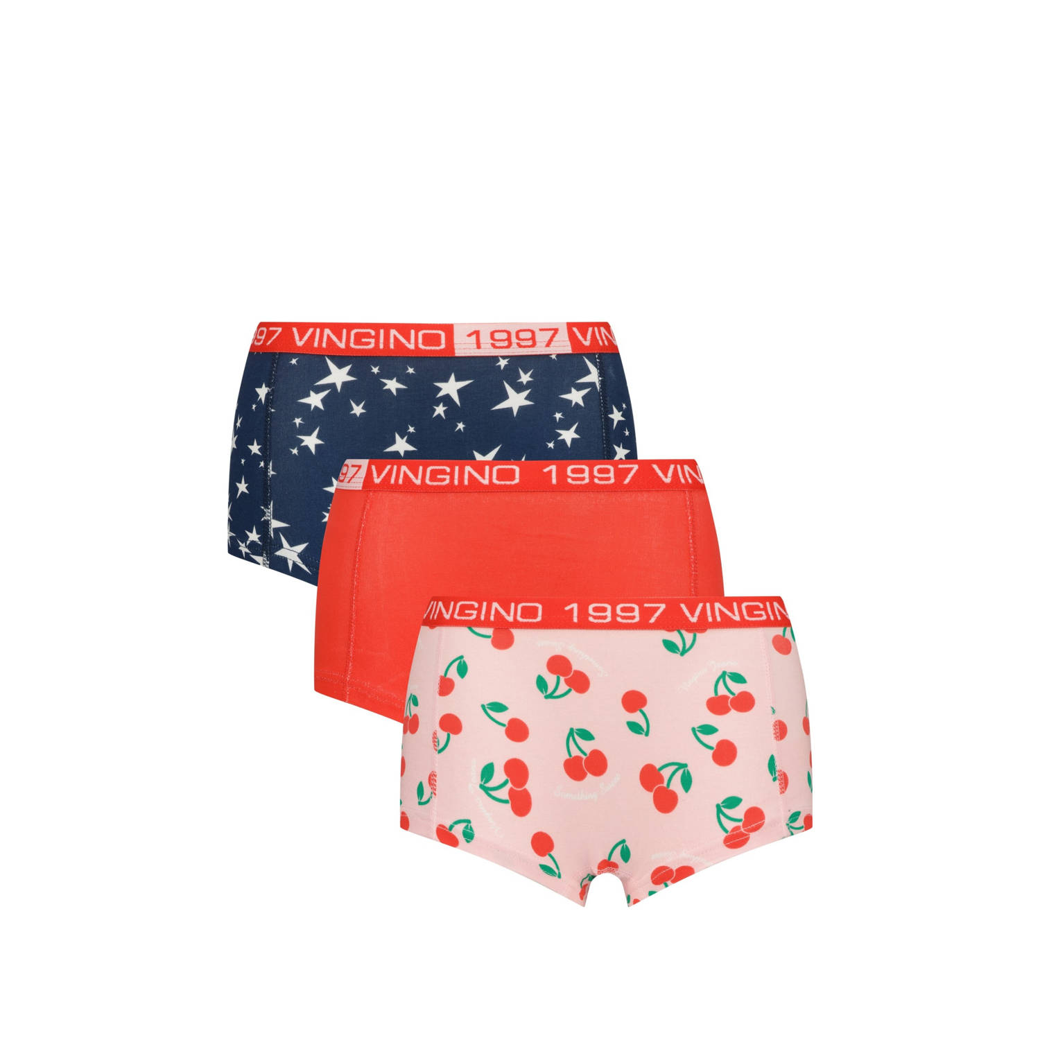 Vingino short set van 3 donkerblauw rood zalmroze
