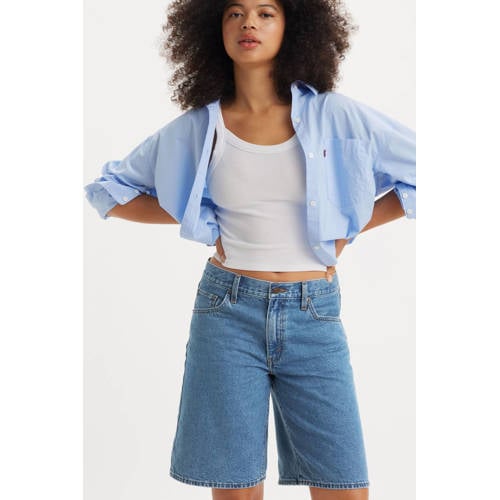Levi's wide leg regular waist denim short medium blue denim afbeelding