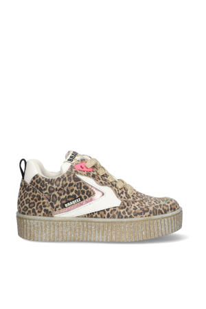 Puk Paris leren sneakers met panterprint beige