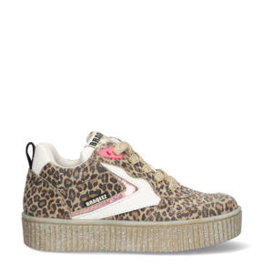 Puk Paris  leren sneakers met panterprint beige