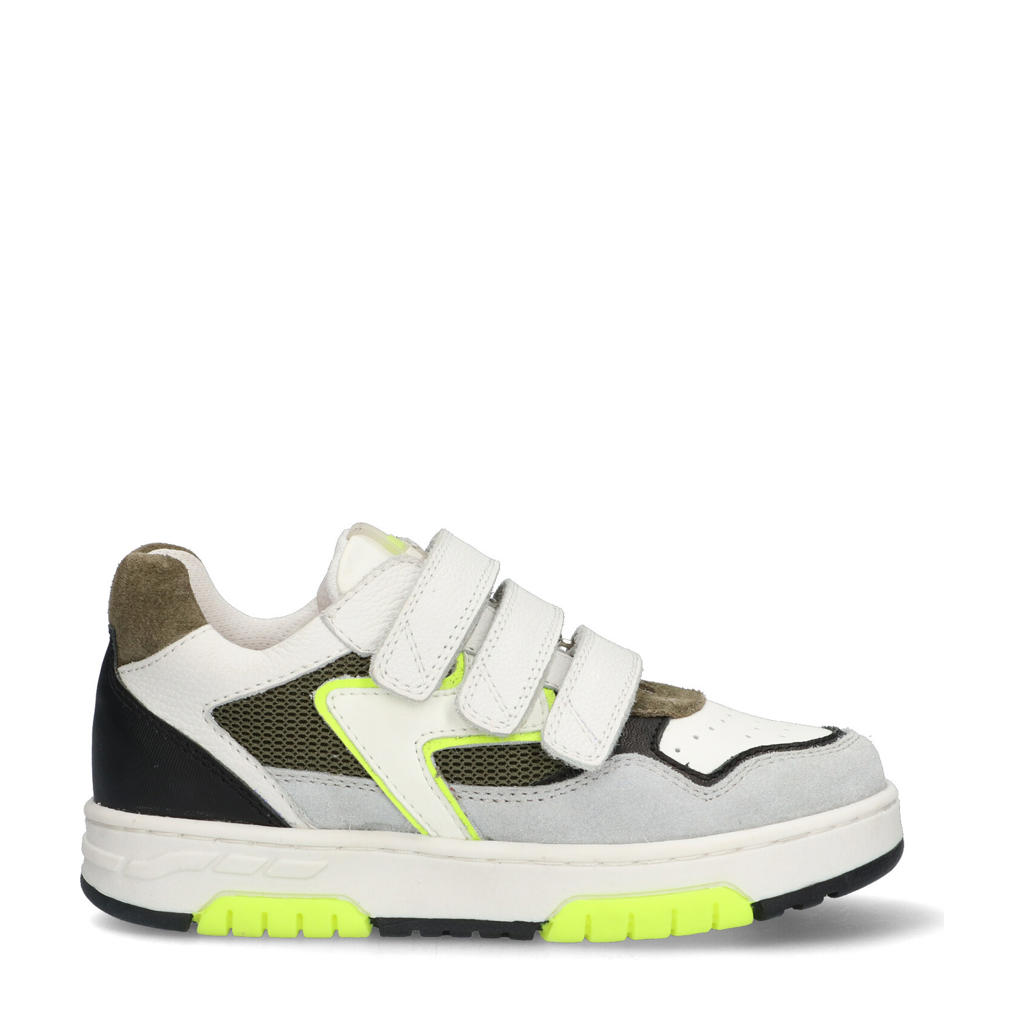 Grijze jongens Braqeez Cody Chicago leren sneakers met klittenband