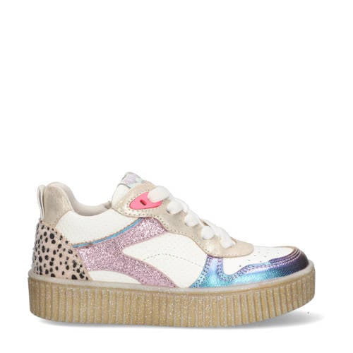 Braqeez Peggy Paris leren sneakers wit/lila afbeelding