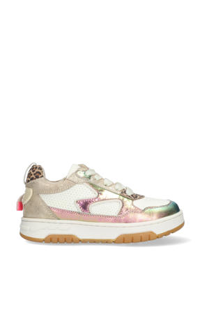   leren sneakers goud/wit