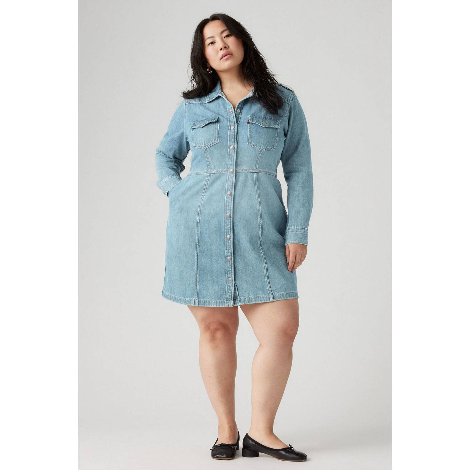 Levi's Plus spijkerjurk light blue denim