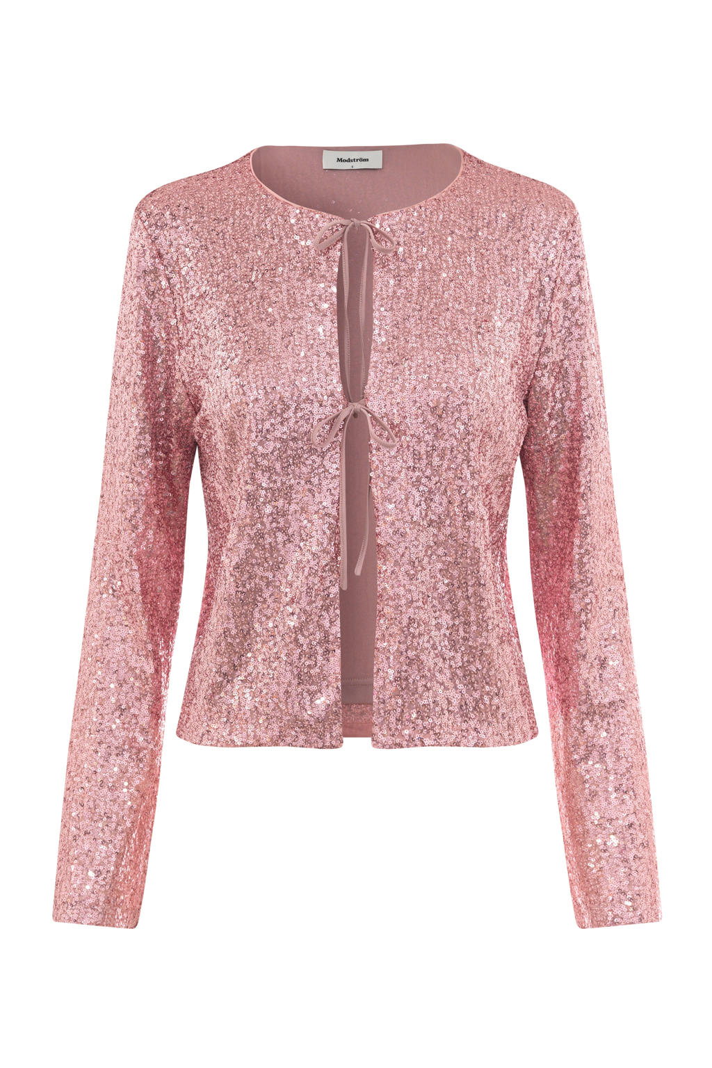 Roze dames Modström blousetop van polyester met effen, lange mouwen, ronde hals en pailletten