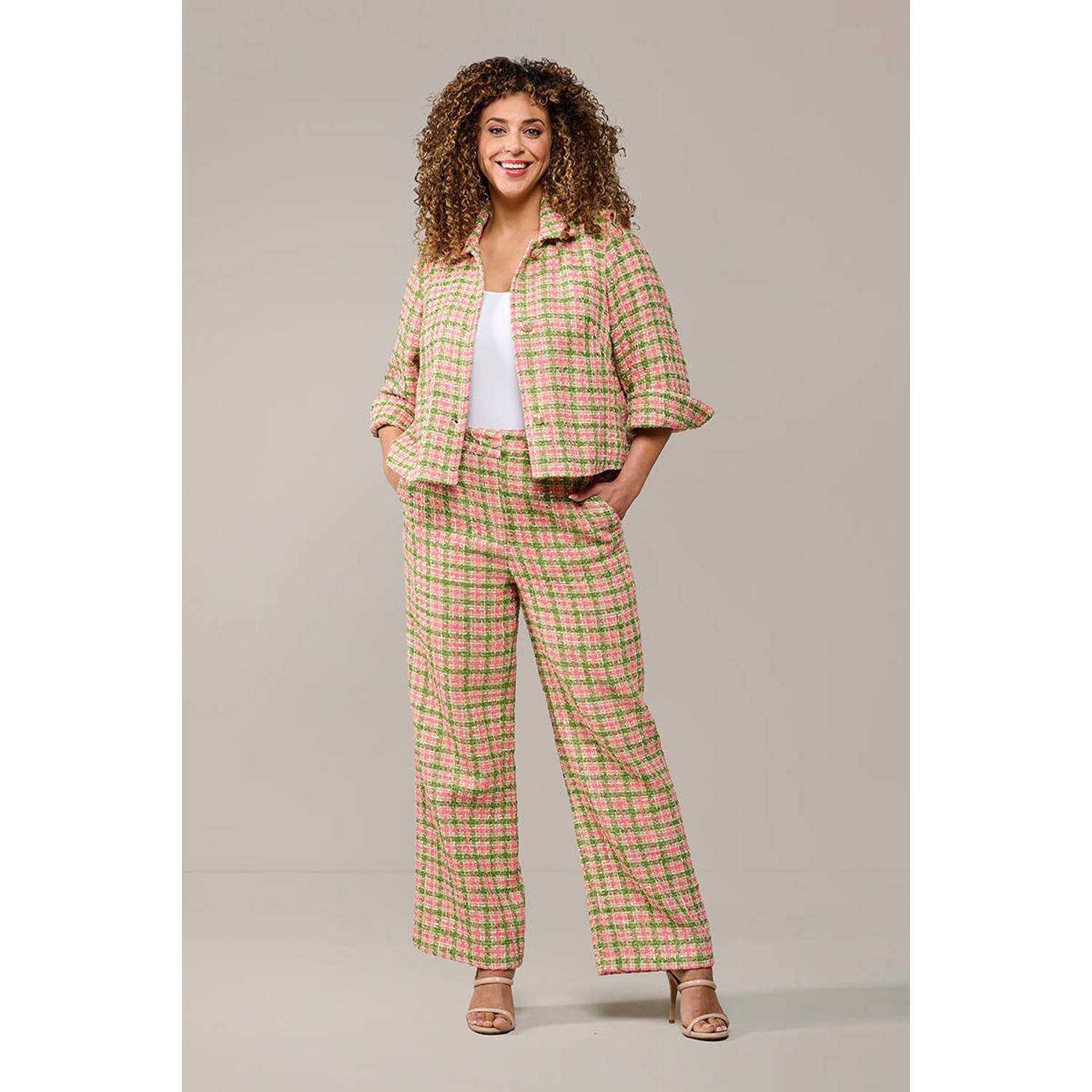Mart Visser straight high waist pantalon roze met lurex