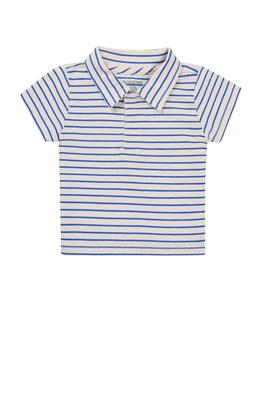 Blauw en beige jongens Noppies baby T-shirt van katoen met strepenprint, korte mouwen, polo kraag en blinde knoopsluiting