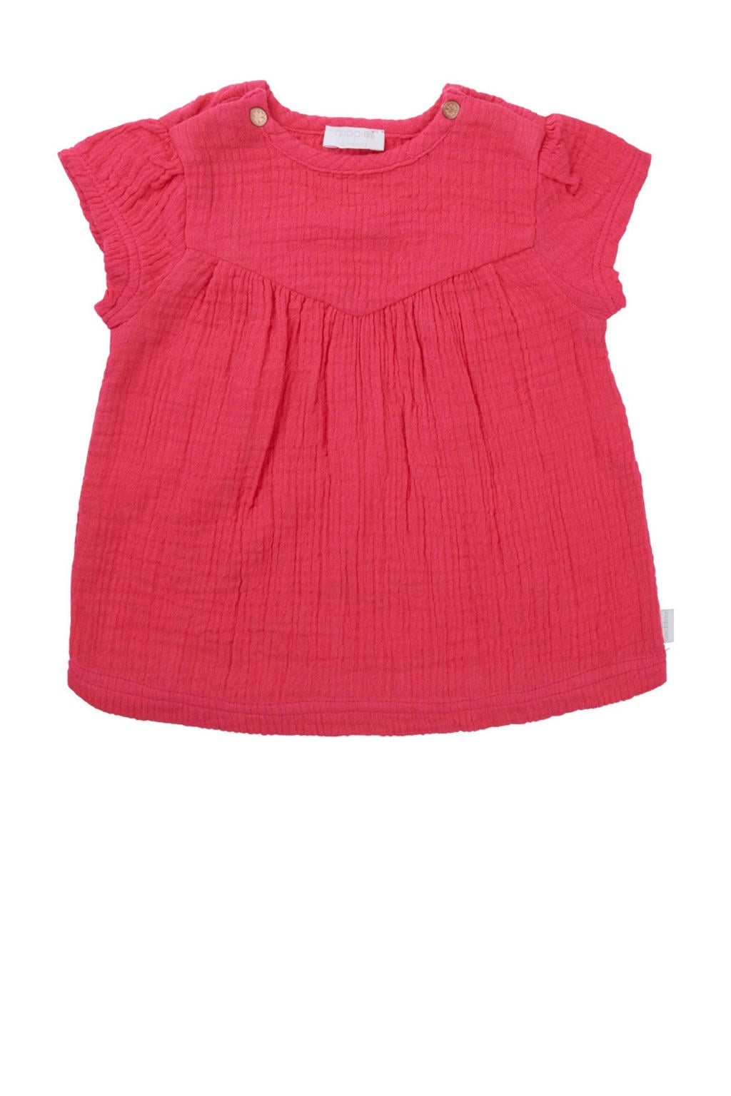 Roze meisjes Noppies baby korte jurk van katoen met effen, korte mouwen, ronde hals, drukknoopsluiting en plooien