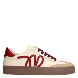 leren sneakers beige/rood