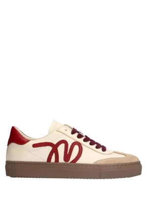 leren sneakers beige/rood