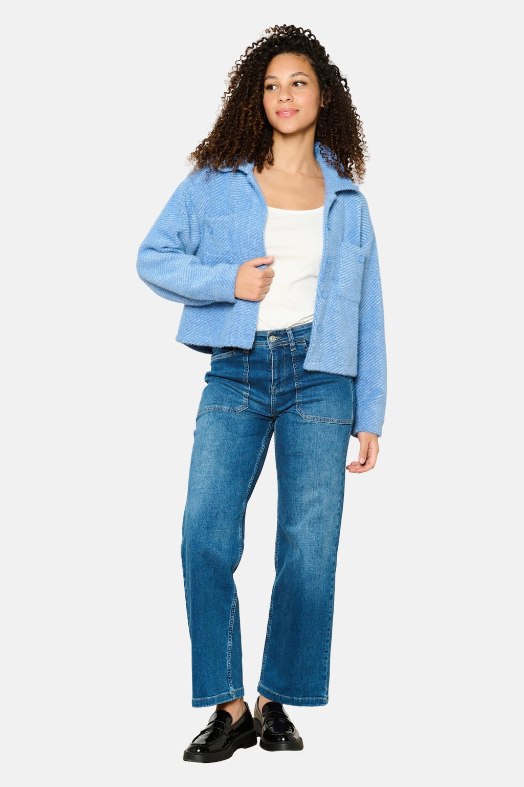 Lichtblauwe dames LOLALIZA jasje van polyester met effen, lange mouwen, klassieke kraag en knoopsluiting