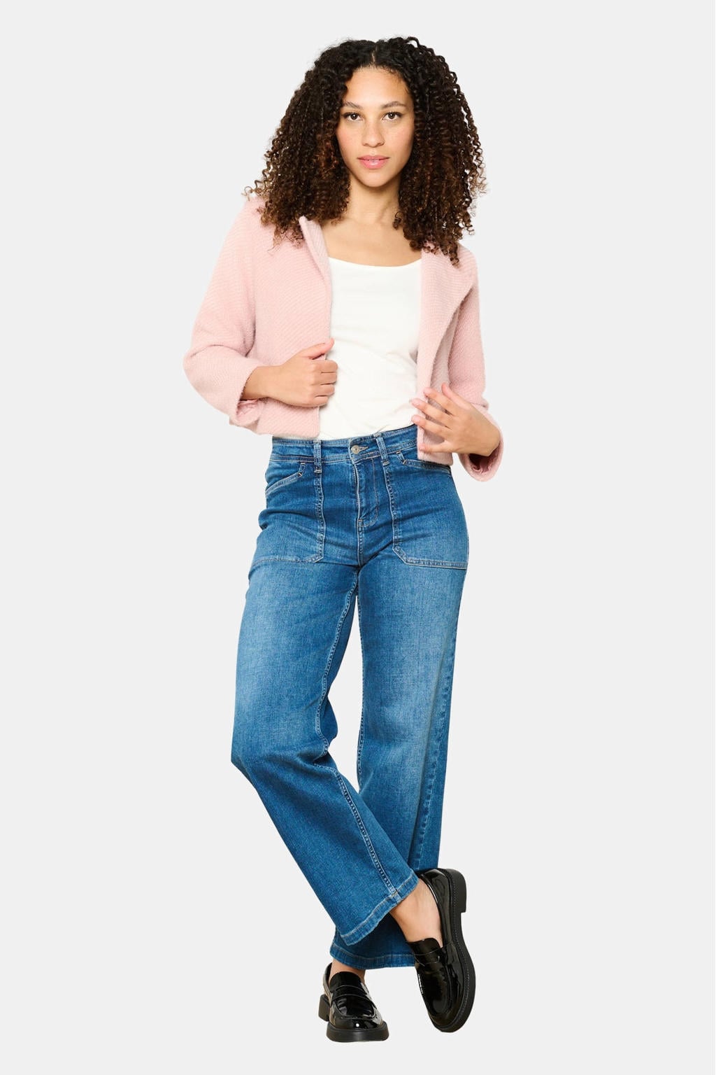 Roze dames LOLALIZA jasje van polyester met effen, lange mouwen en ronde hals