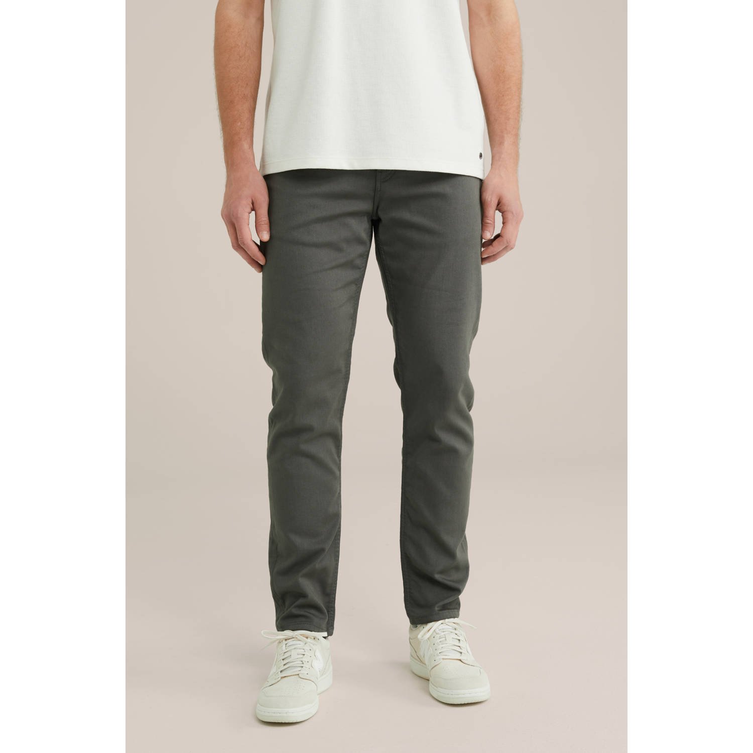 WE Fashion slim chino donkergroen