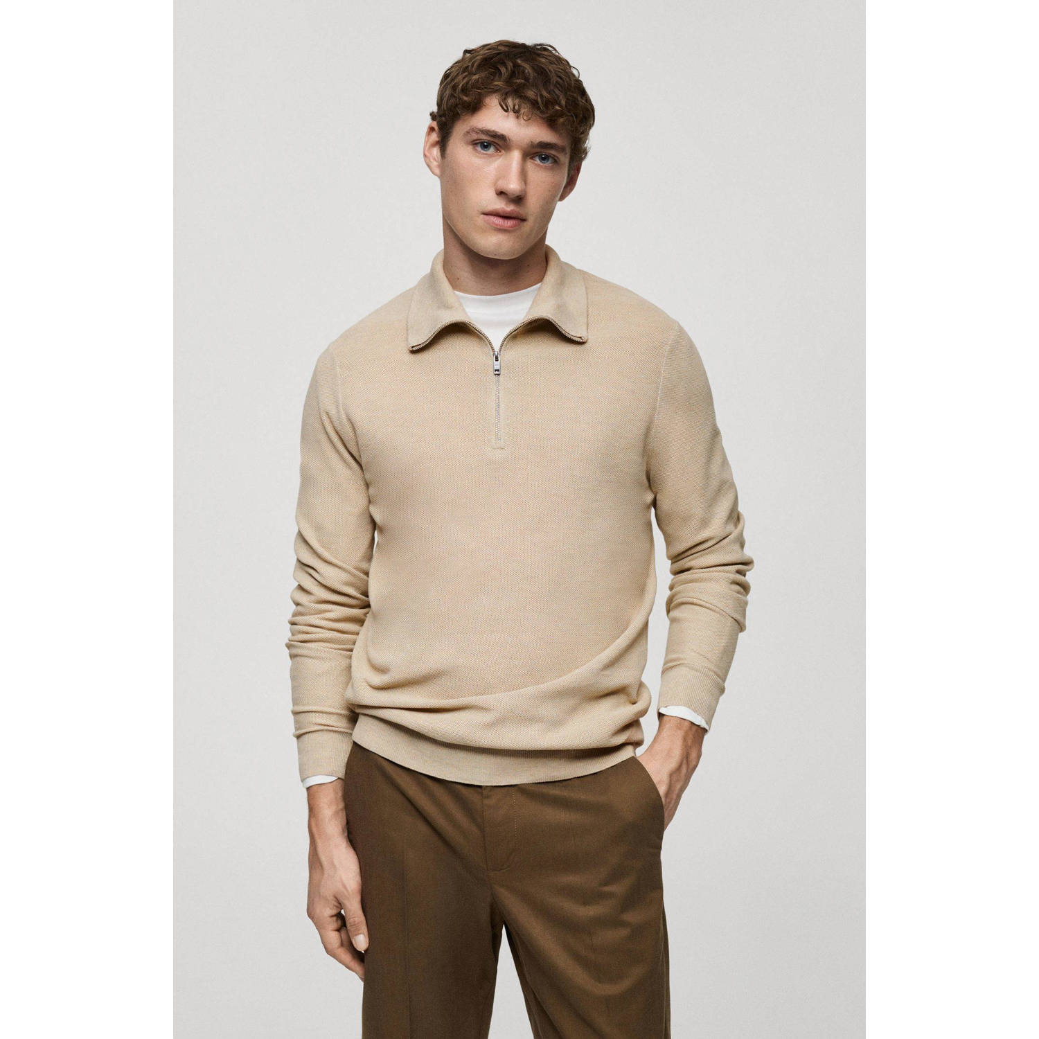 Mango Man trui fijn gebreid beige