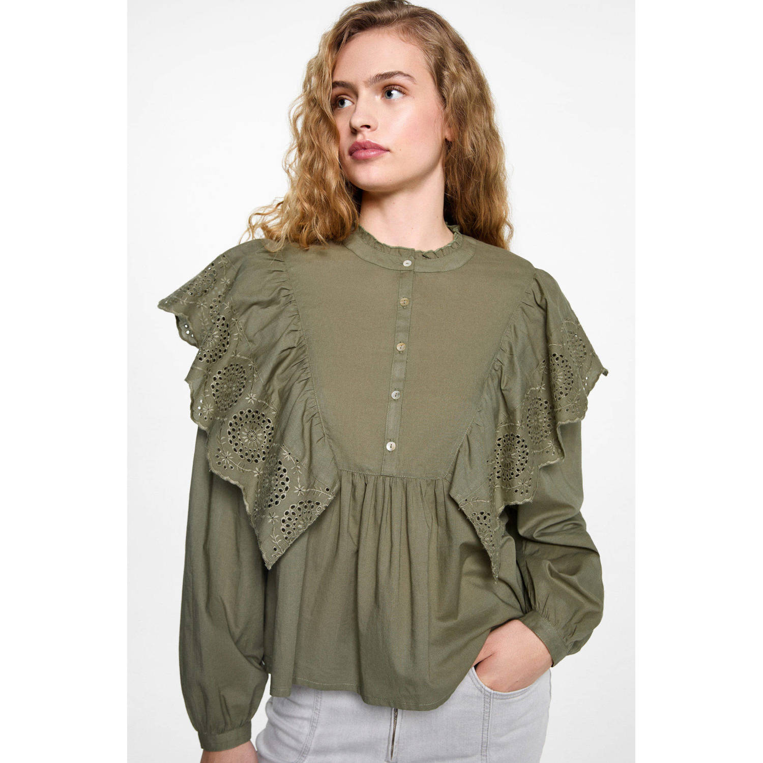 MANGO TEEN blousetop kaki broderie