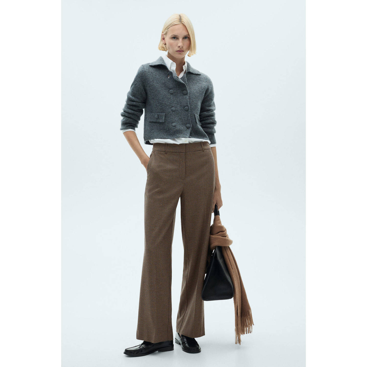 Mango wide leg regular waist broek bruin