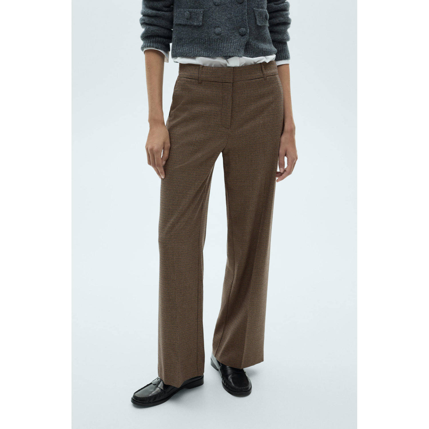 Mango wide leg regular waist broek bruin