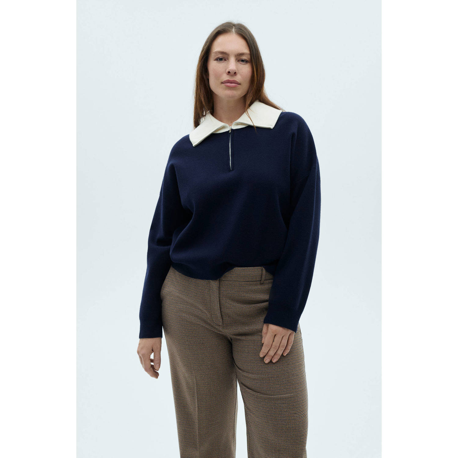 Mango wide leg regular waist broek bruin