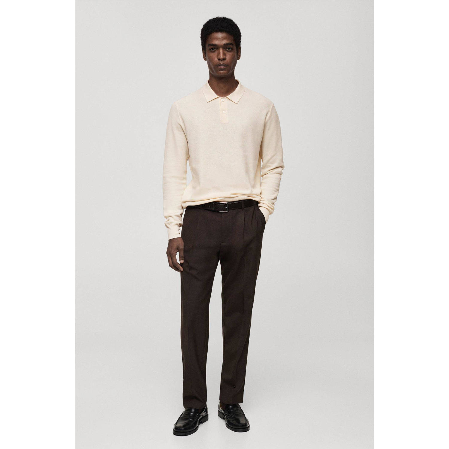 Mango Man polo fijn gebreid ecru