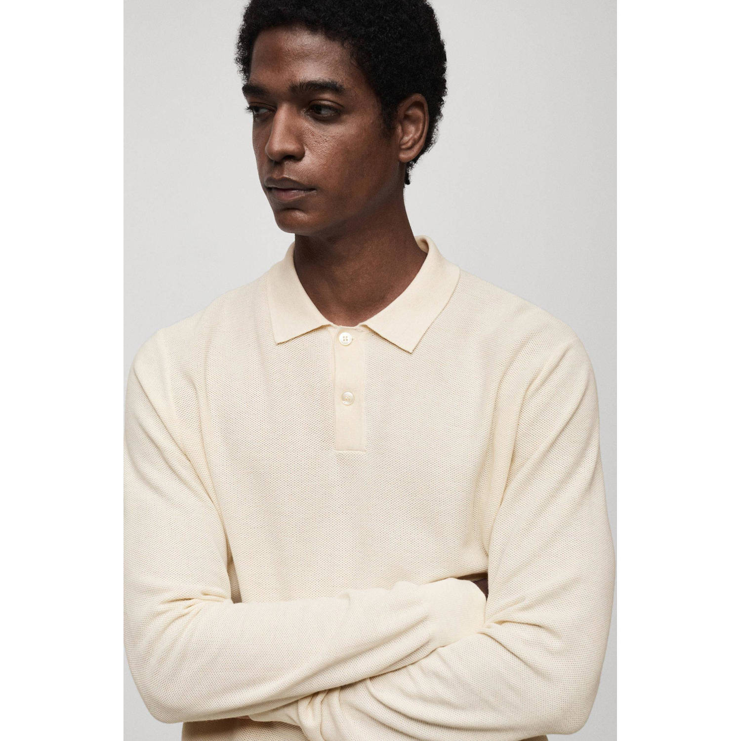 Mango Man polo fijn gebreid ecru