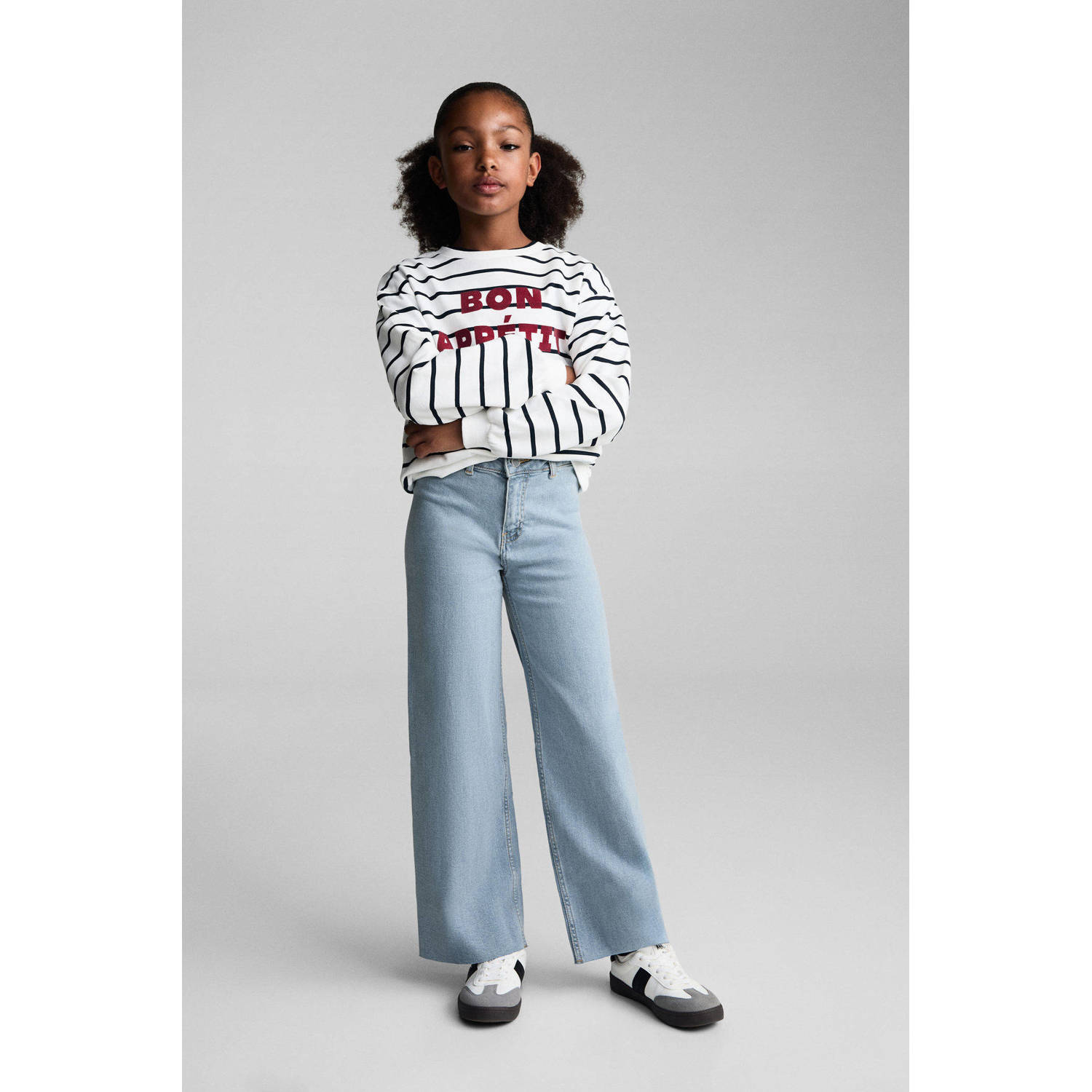 Mango Kids wide leg regular waist jeans light blue denim
