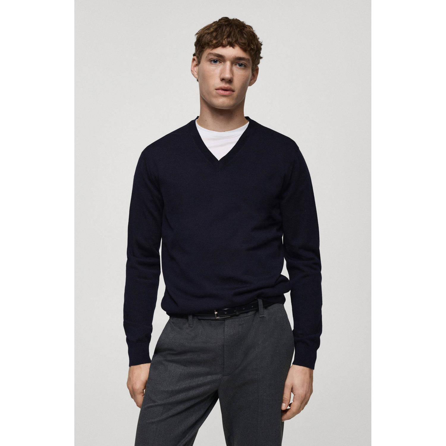 Mango Man trui fijn gebreid donkerblauw