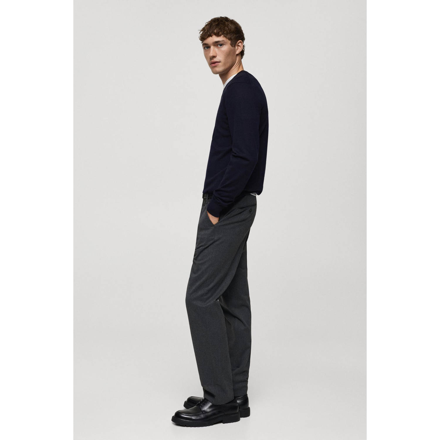 Mango Man trui fijn gebreid donkerblauw
