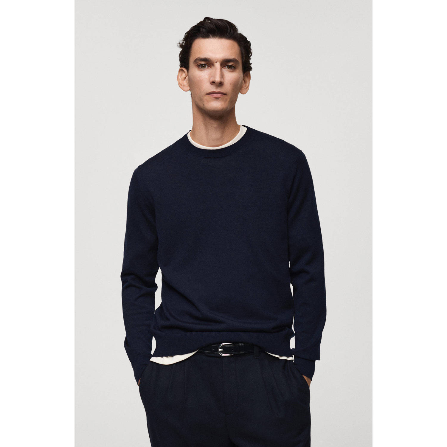 Mango Man trui fijn gebreid donkerblauw