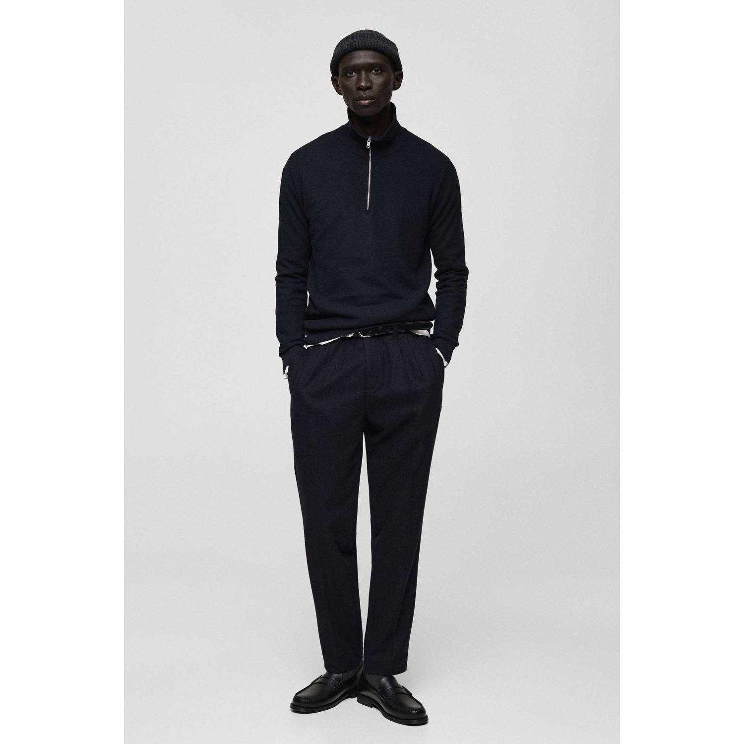 Mango Man trui fijn gebreid donkerblauw