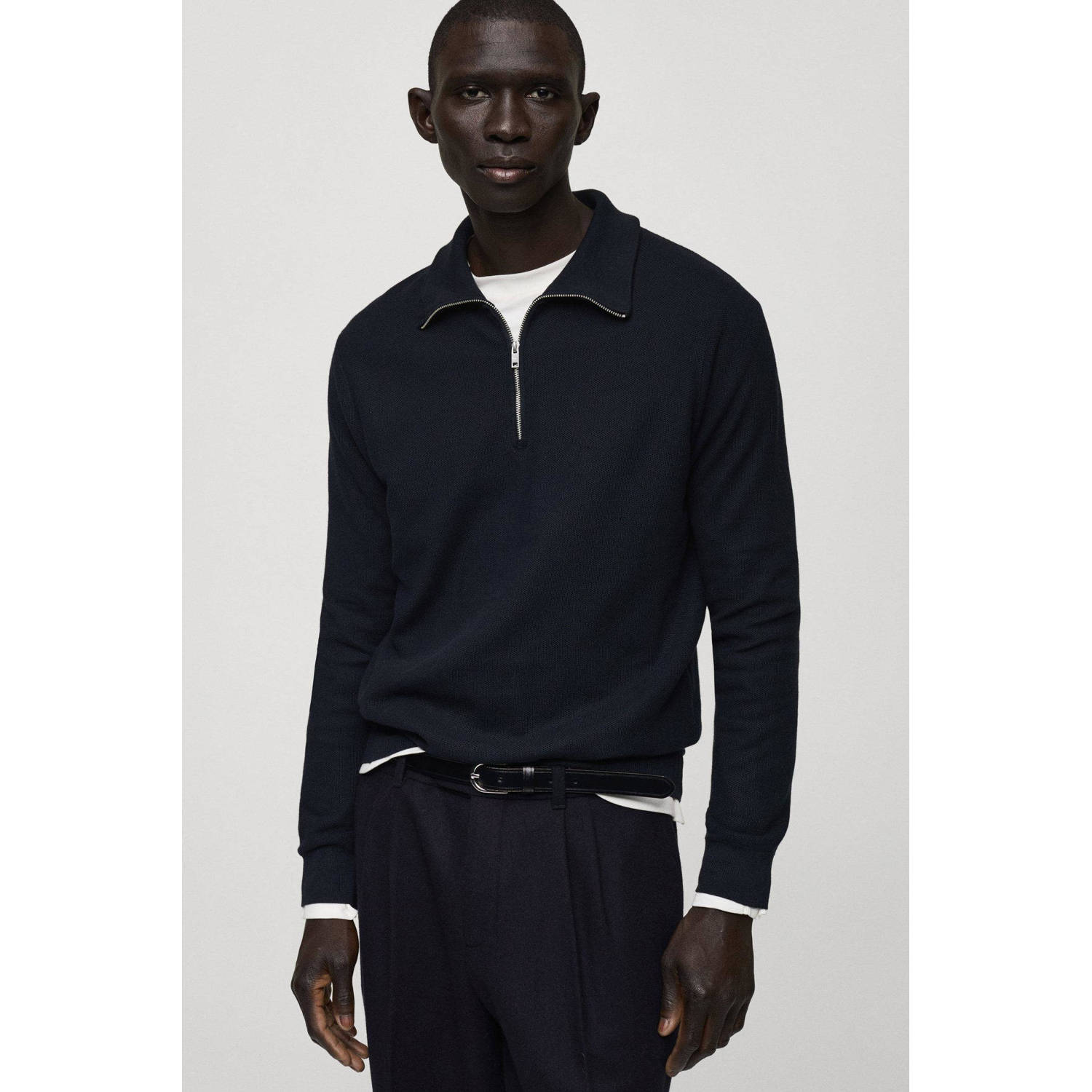Mango Man trui fijn gebreid donkerblauw