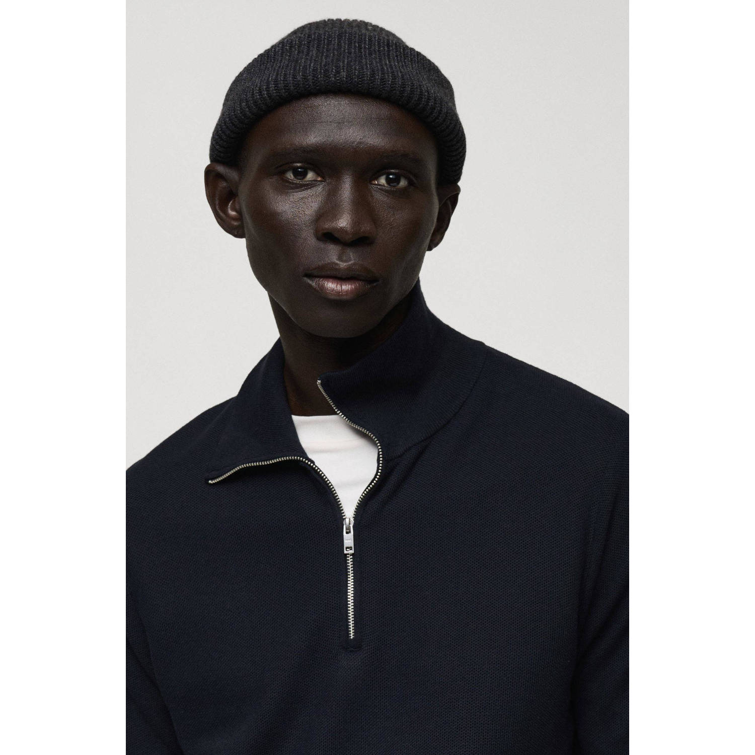 Mango Man trui fijn gebreid donkerblauw