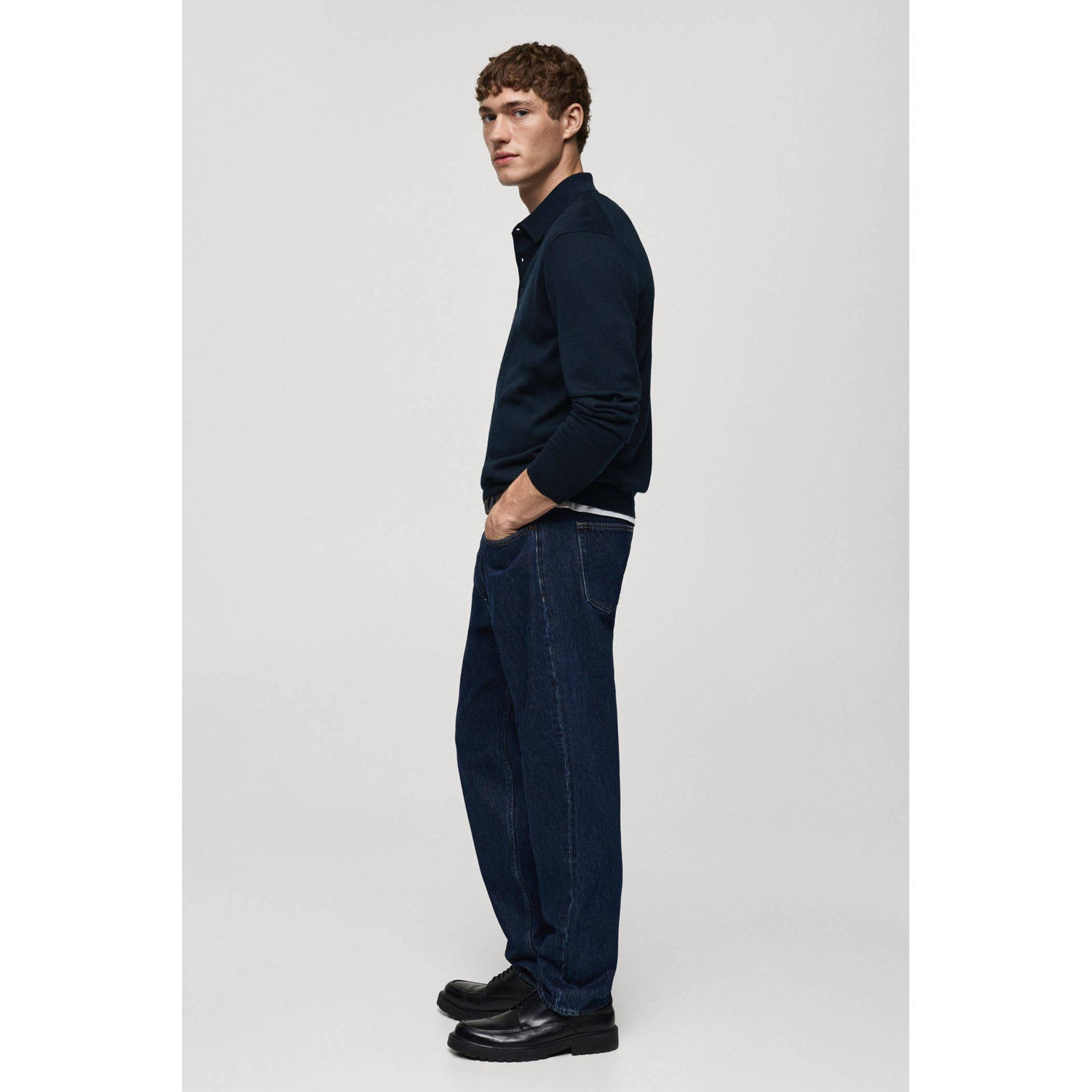 Mango Man regular polo gebreid donkerblauw
