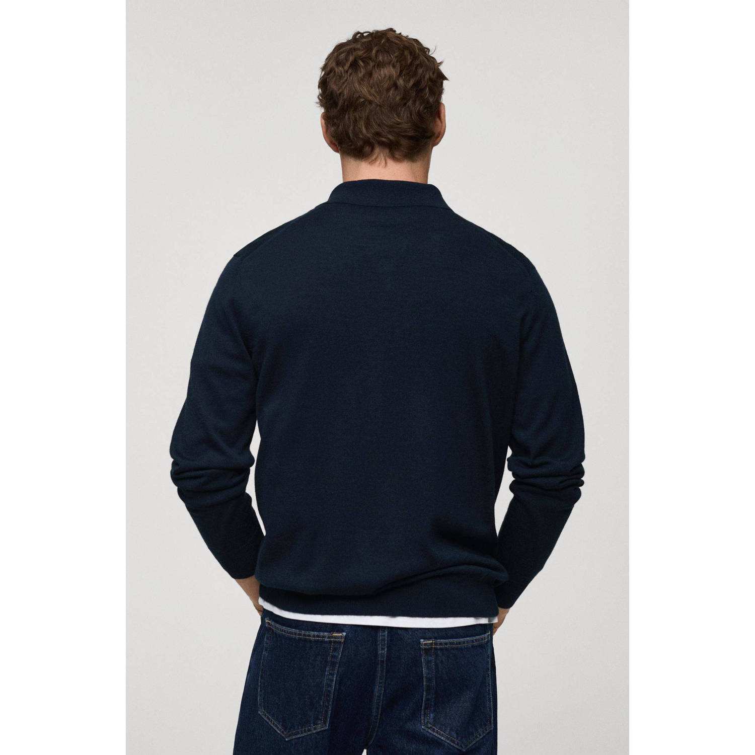 Mango Man regular polo gebreid donkerblauw